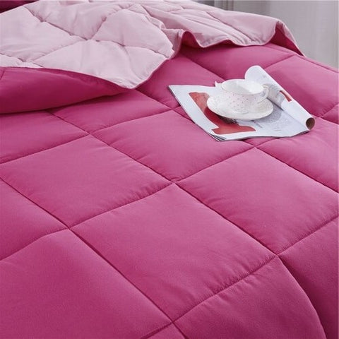 King/Cal King Traditional Microfiber Reversible 3 Piece Comforter Set in Pink