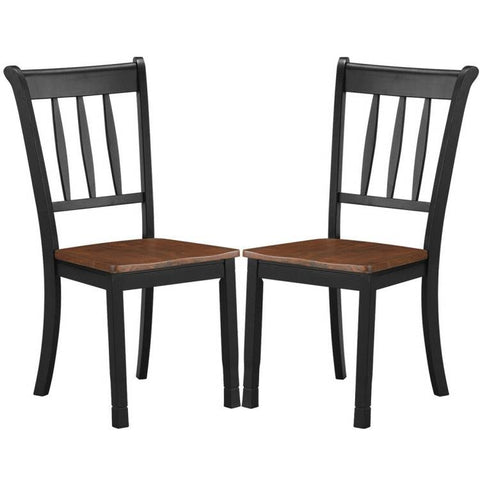 Set of 2 Solid Wood Dining Chairs with Brown Seat