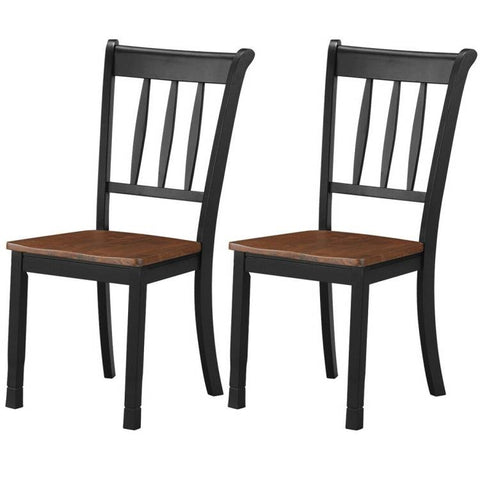 Set of 2 Solid Wood Dining Chairs with Brown Seat