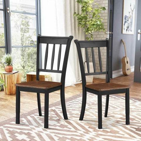 Set of 2 Solid Wood Dining Chairs with Brown Seat