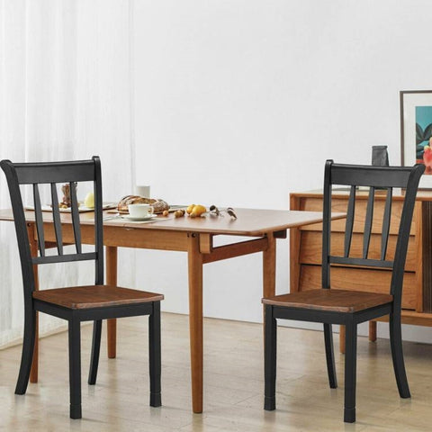 Set of 2 Solid Wood Dining Chairs with Brown Seat