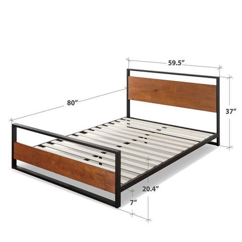 Queen size Modern Metal Wood Platform Bed Frame with Headboard and Footboard