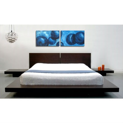 Queen Modern Platform Bed w/ Headboard and 2 Nightstands in Espresso