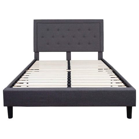 Queen size Dark Gray Fabric Upholstered Platform Bed Frame with Headboard