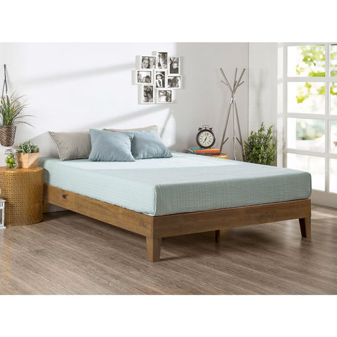 Queen size Solid Wood Modern Platform Bed Frame in Rustic Pine Finish