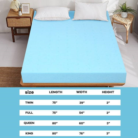 Queen size 3-inch Thick Gel-Infused Air Foam Mattress Topper in Light Blue