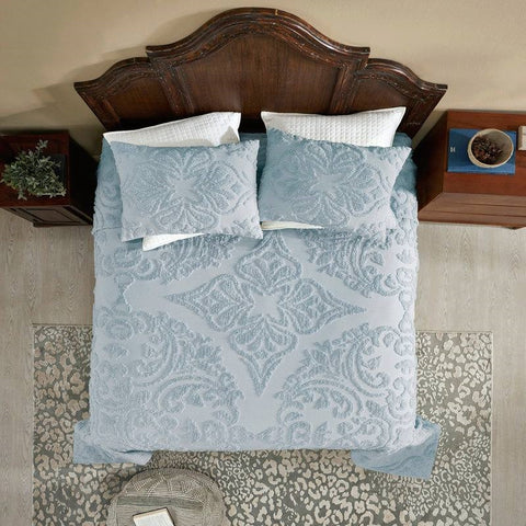 Queen size 100-Percent Cotton Chenille 3-Piece Coverlet Bedspread Set in Blue