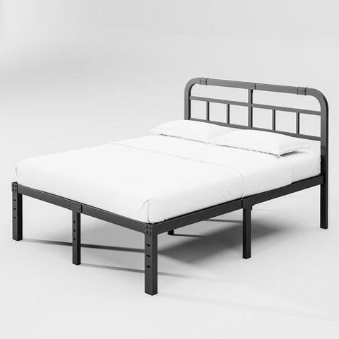 Queen Size Heavy Duty Black Metal Platform Bed Frame with Headboard