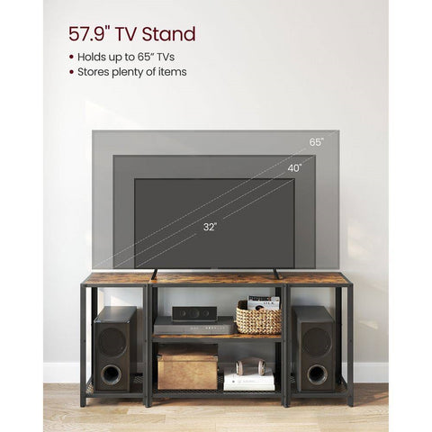 Modern Metal Wood Industrial TV stand Entertainment Center for TV up to 65-inch