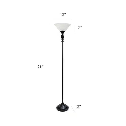 71-inch Floor Lamp Torchiere in Bronze Finish with White Marbled Glass Shade