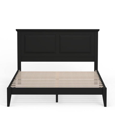 Queen Traditional Solid Oak Wooden Platform Bed Frame with Headboard in Black