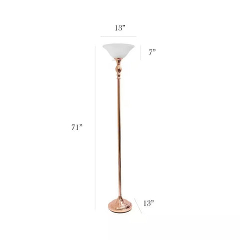 Rose Gold Copper Finish Metal Floor Lamp Torchiere with White Glass Shade