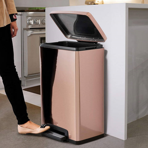 Stainless Steel 13-Gallon Kitchen Trash Can with Step Lid in Copper Rose Gold