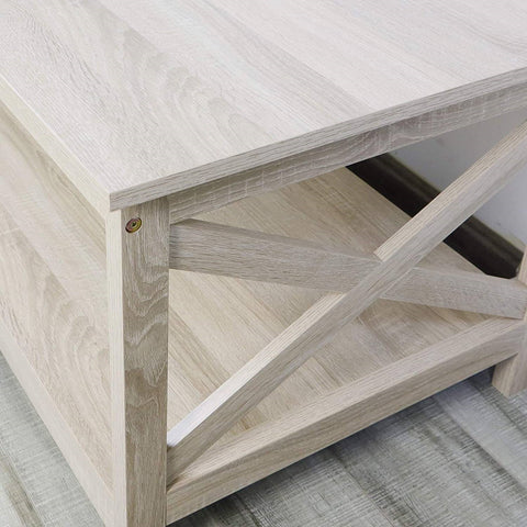 Contemporary Farmhouse Coffee Table in Rustic White Oak Wood Finish