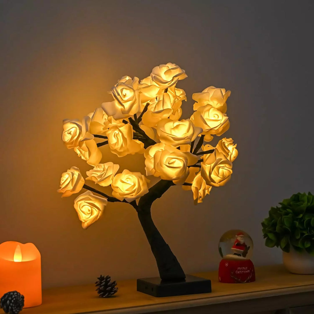 Rose Flower Tree Lamp with 32 LED Warm White Light Bulbs