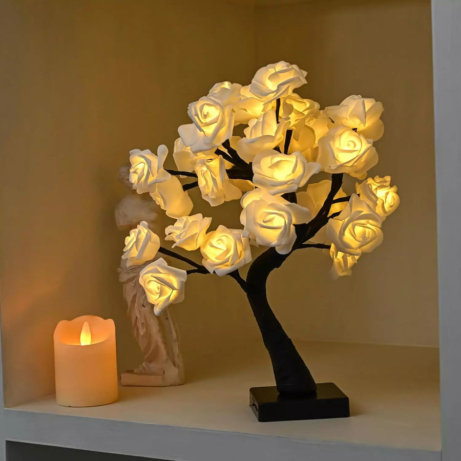 Rose Flower Tree Lamp with 32 LED Warm White Light Bulbs