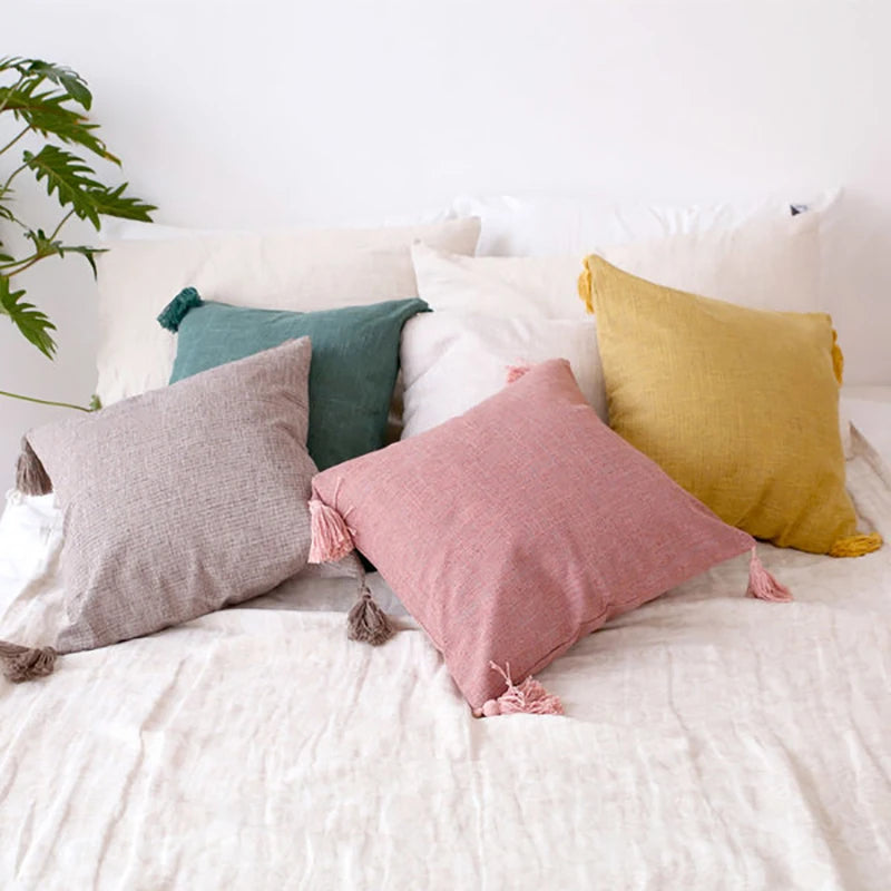 Linen Tassel Pillow Covers - European Decorative Shams