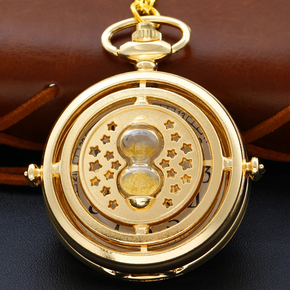 Luxury Golden Hollow Hourglass Quartz Pocket Watch