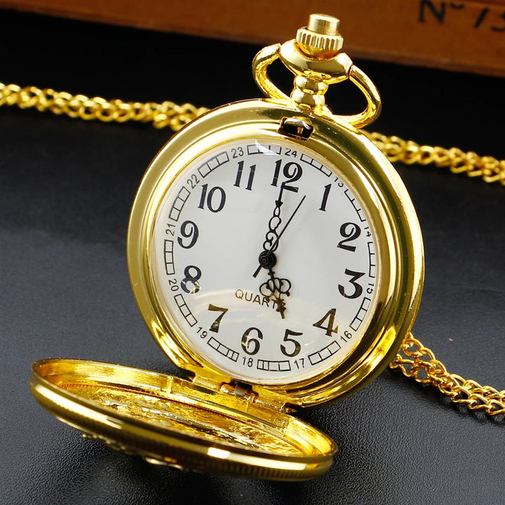 Luxury Gold Vintage Owl Quartz Pocket Watch with White Dial