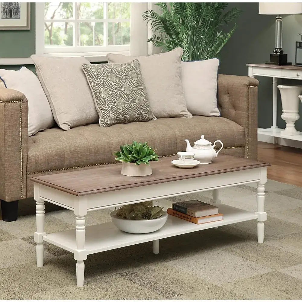 Luxury Coffee Table with Shelf, White