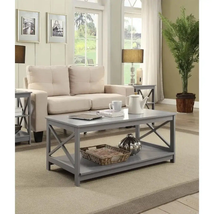 Oxford Coffee Table With Shelf, Gray