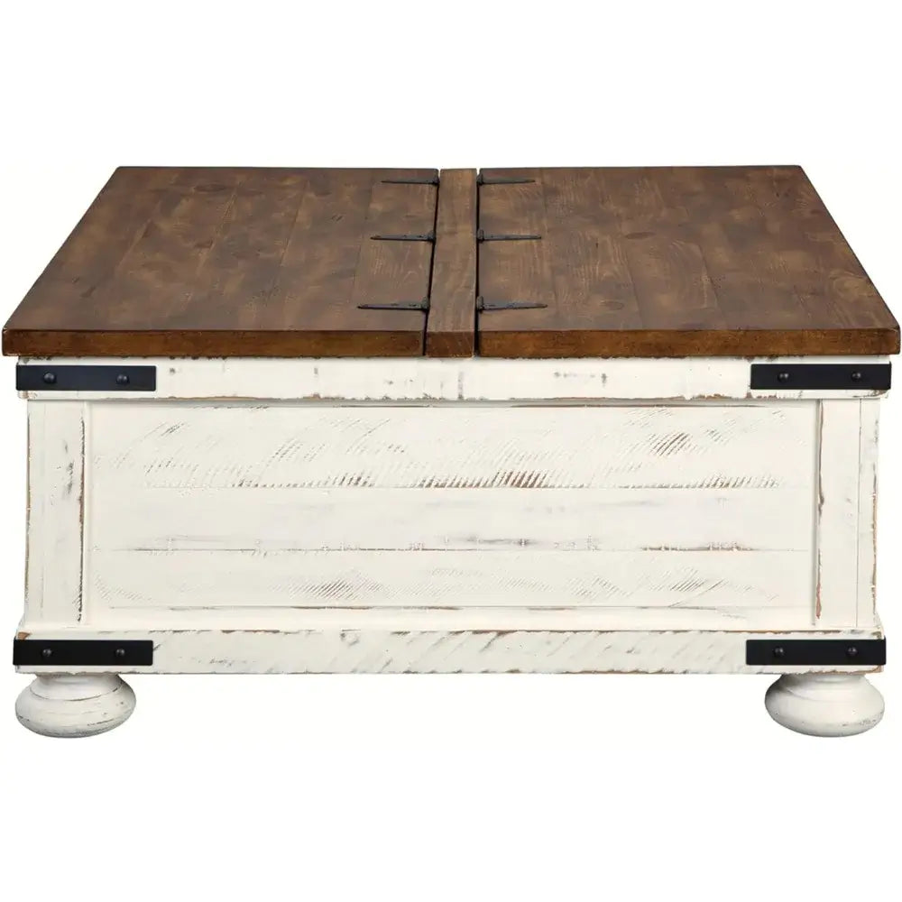 Square Coffee Table with Storage & Hinged Lift Top, White/Brown