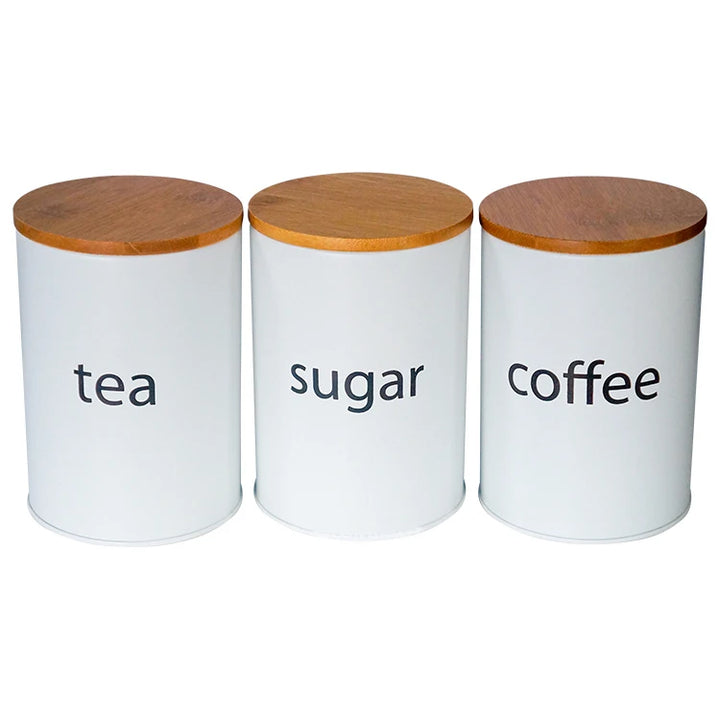 Set of 3 Round 22oz Tea, Sugar & Coffee Jars with Bamboo Lid