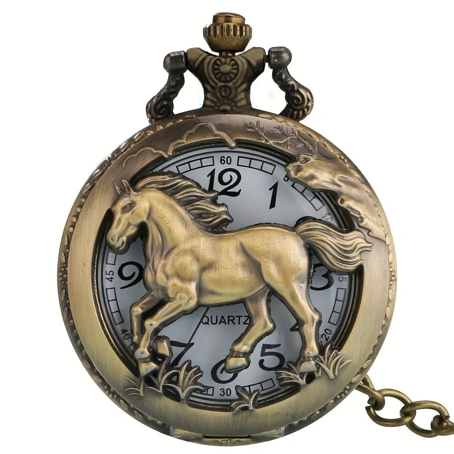 Vintage Horse Quartz Pocket Watch