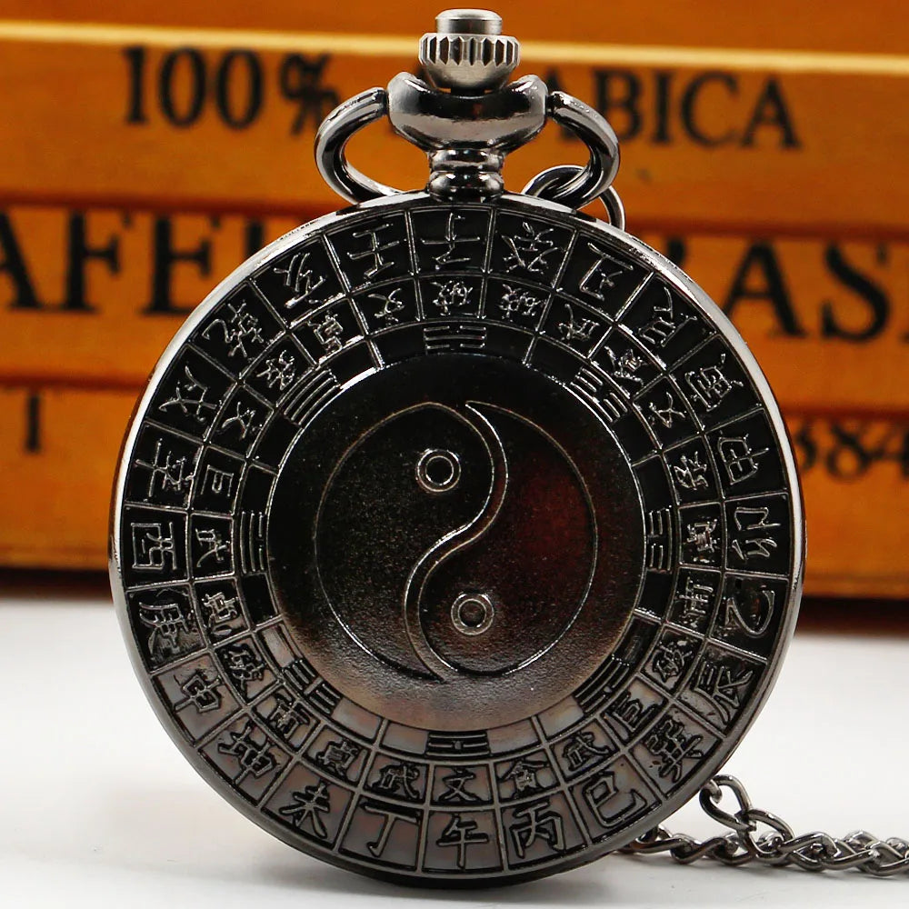 Yin Yang Black Pocket Watch - Unisex Pendant Necklace Gift