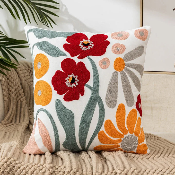 Floral Embroidered Throw Pillow Cover 18x18 in