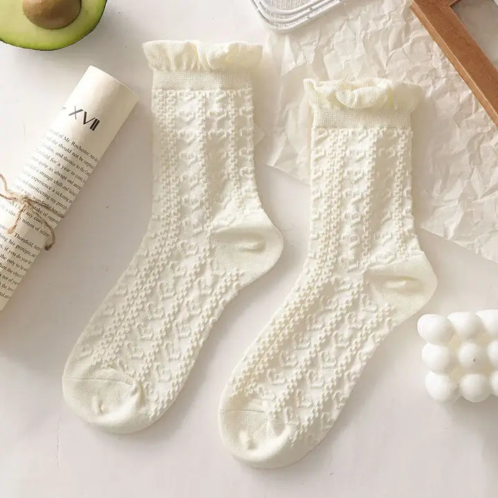 Simple White Bowknot Flower Socks