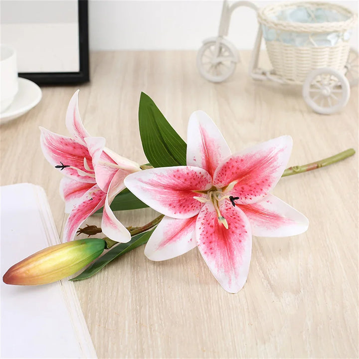 Artificial Lily Flowers - Two Flowers One Bud Branch