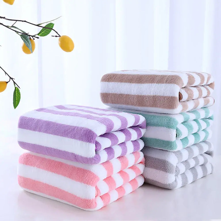 Striped Quick-Dry Bath Towel Set - Soft Microfiber Towels