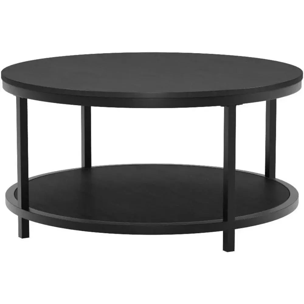 Round Coffee Table with Storage Shelf and Sturdy Metal Legs