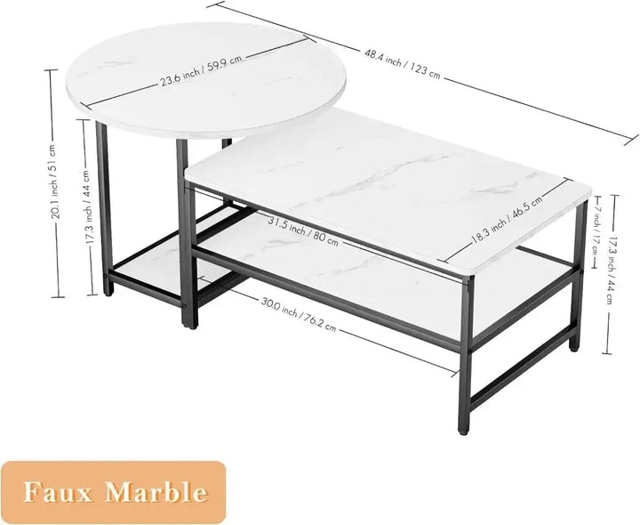 Modern Coffee Tables for Living Room, White Marble