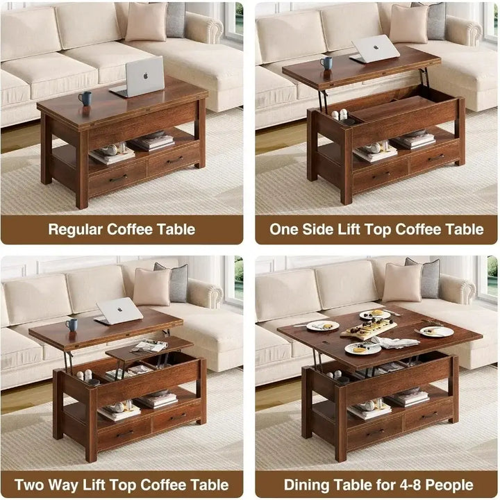 Multi-Function Convertible Coffee Table with Drawers and Hidden Compartment