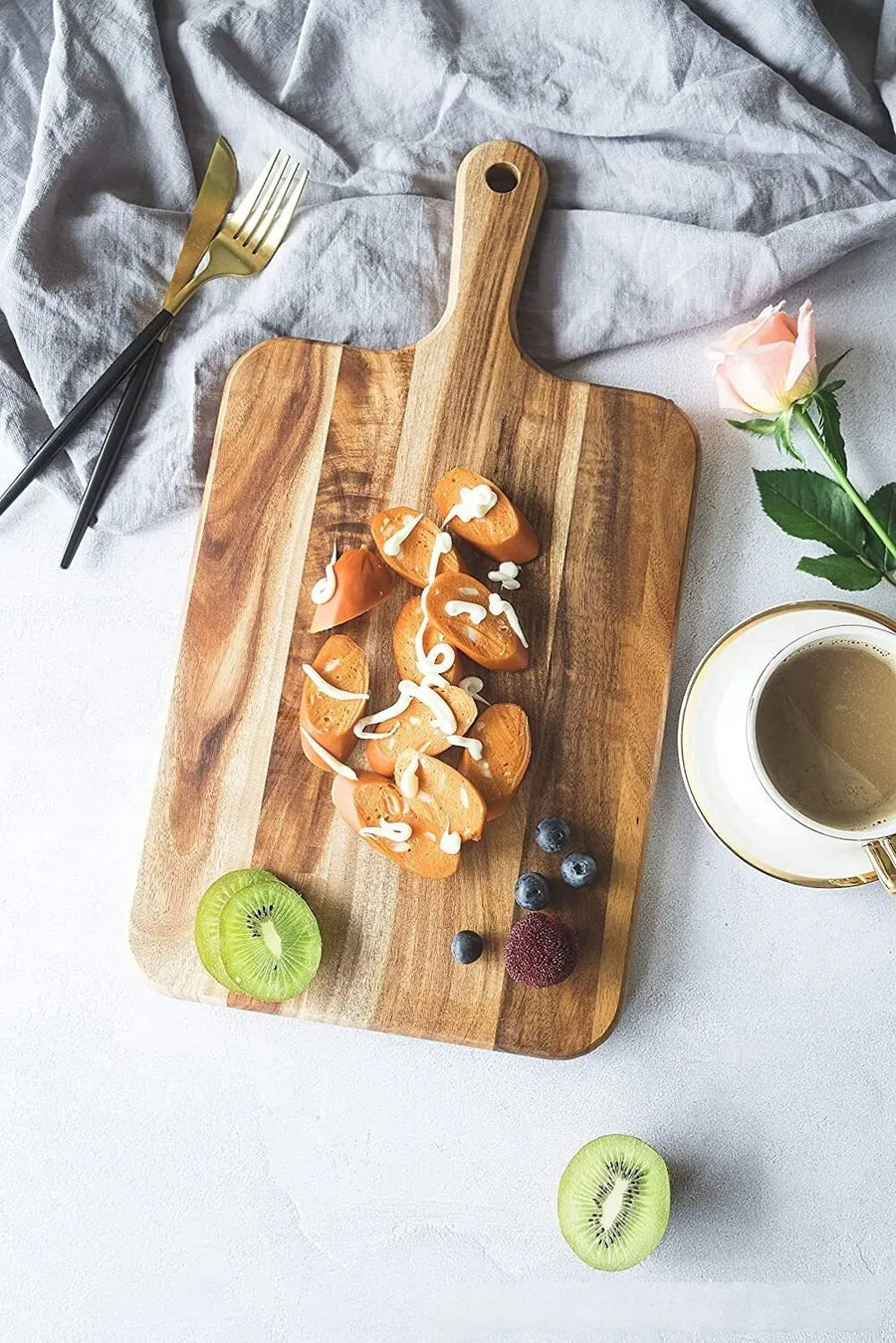 Acacia Wood Cutting Board - Charcuterie Serving Tray with Handle