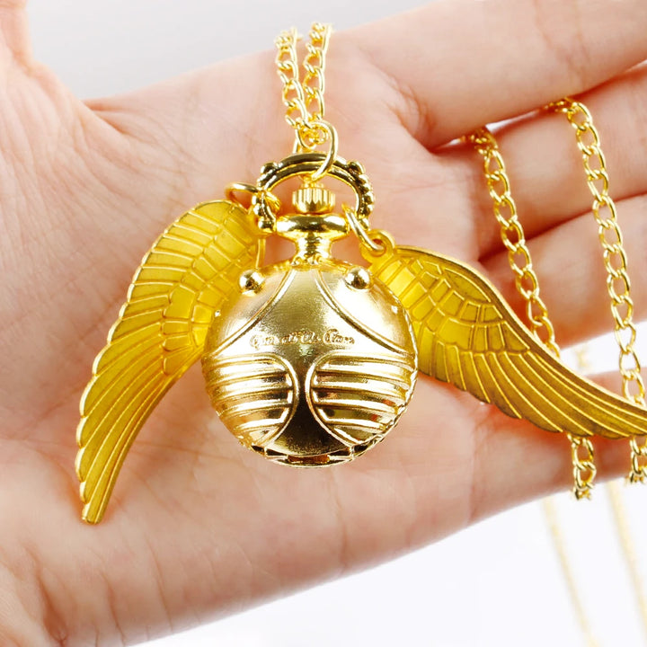 Vintage Pocket Watch Necklace with Wings