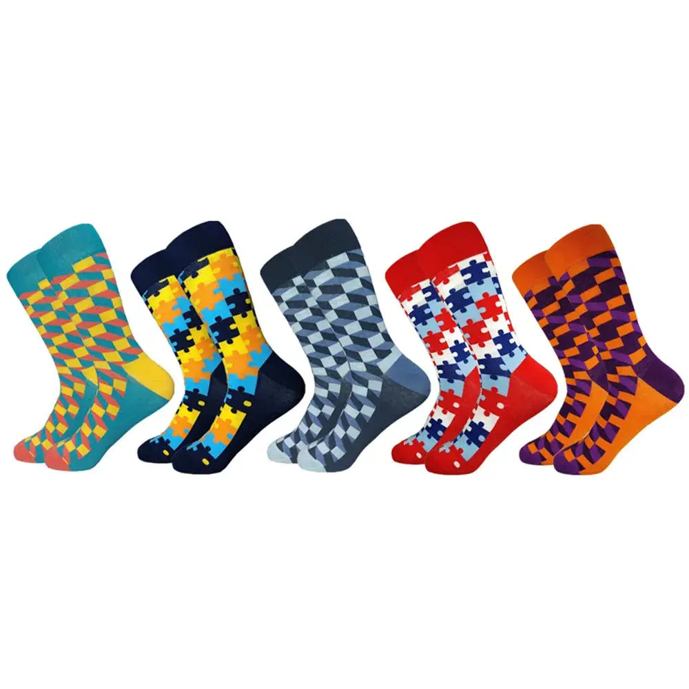 5 Pairs Novelty Men's Cotton Colorful Pattern Socks