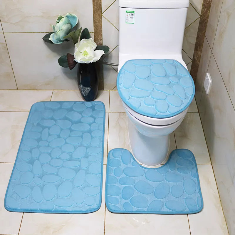 Luxurious 3-Piece Cobblestone Bath Mat Set