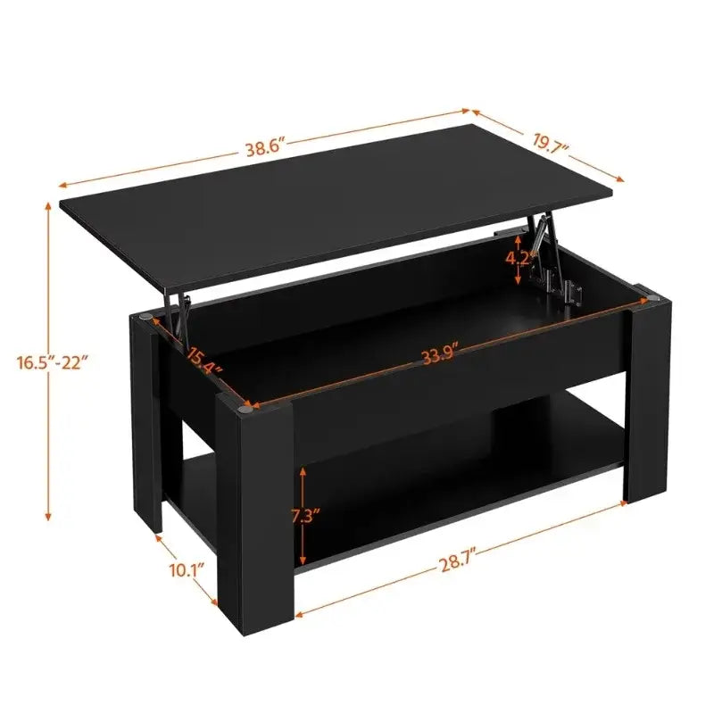 Modern 38.6" Rectangle Wooden Lift Top Coffee Table with Lower Shelf