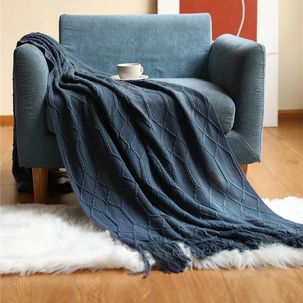 Inya Solid Waffle Knit Throw - Nordic Sofa Bed Blanket