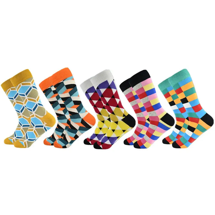 5 Pairs Novelty Men's Cotton Colorful Pattern Socks