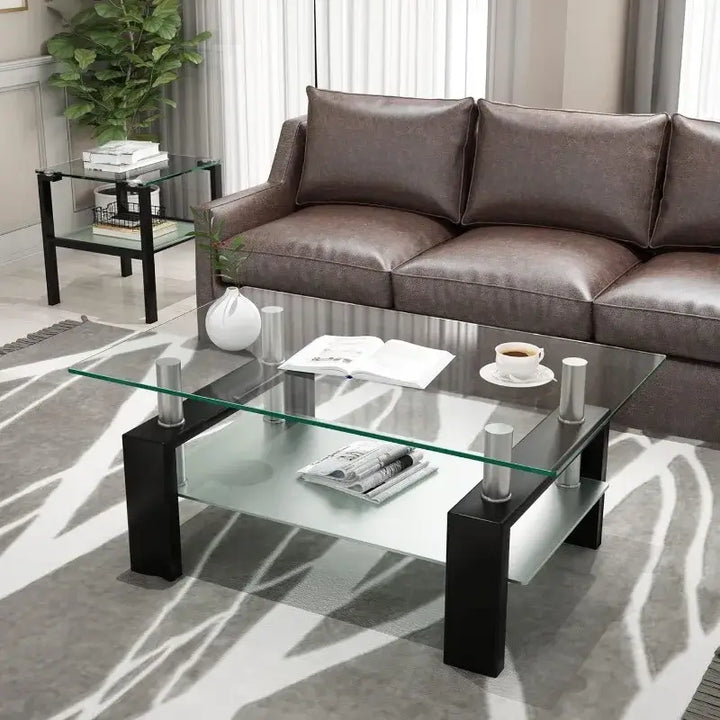 2-Tier Modern Side Coffee Table for Living Room