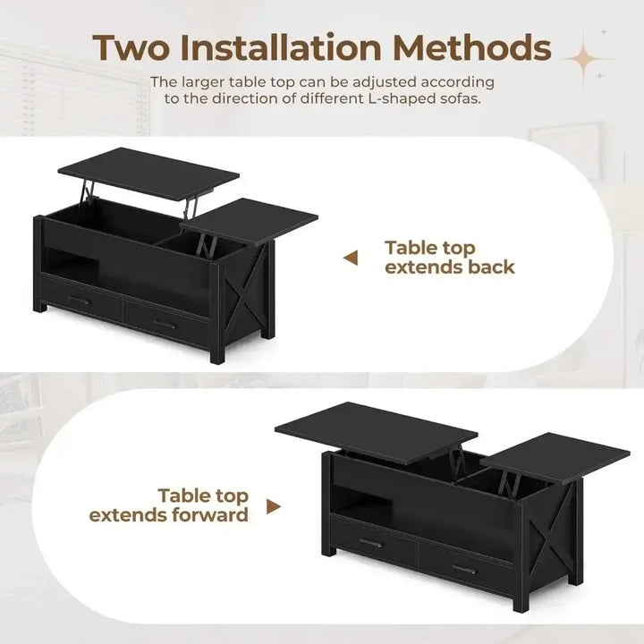 Lift Top Coffee Table with 2 Storage Drawers and Hidden Compartment