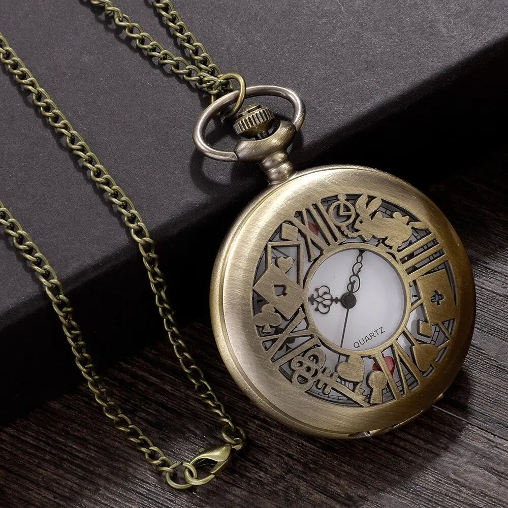 Bronze Pocket Watch: Retro Alice Theme Pendant Necklace Gift