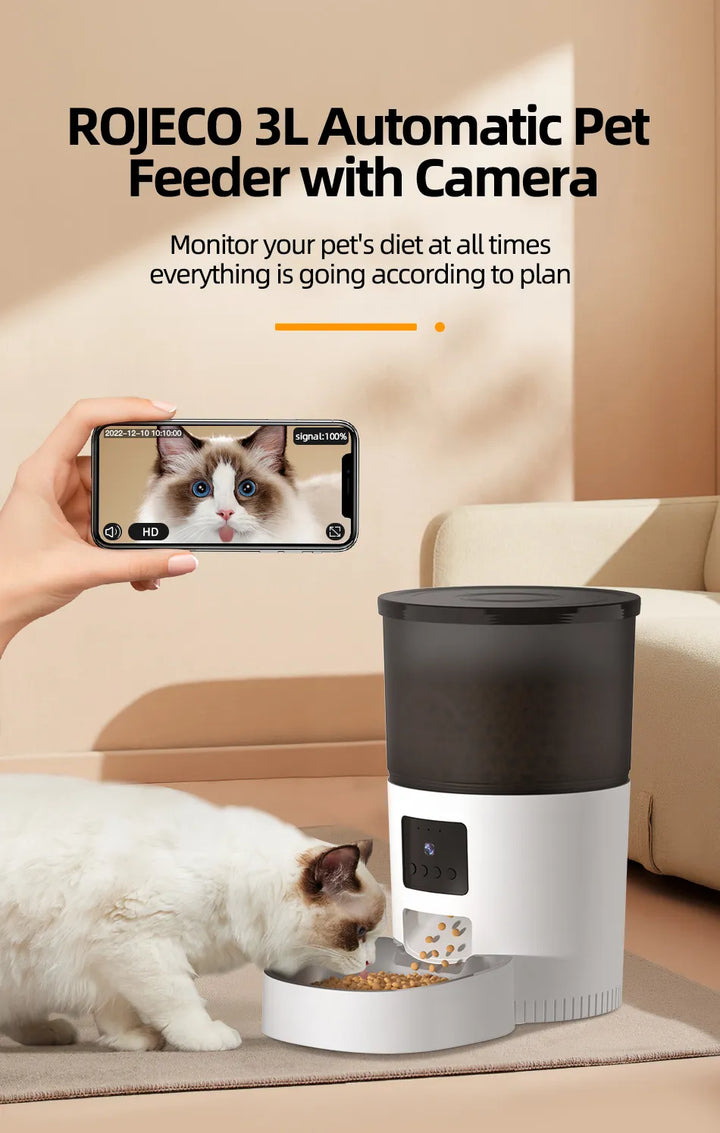 ROJECO Smart Automatic Cat and Dog Feeder with Camera