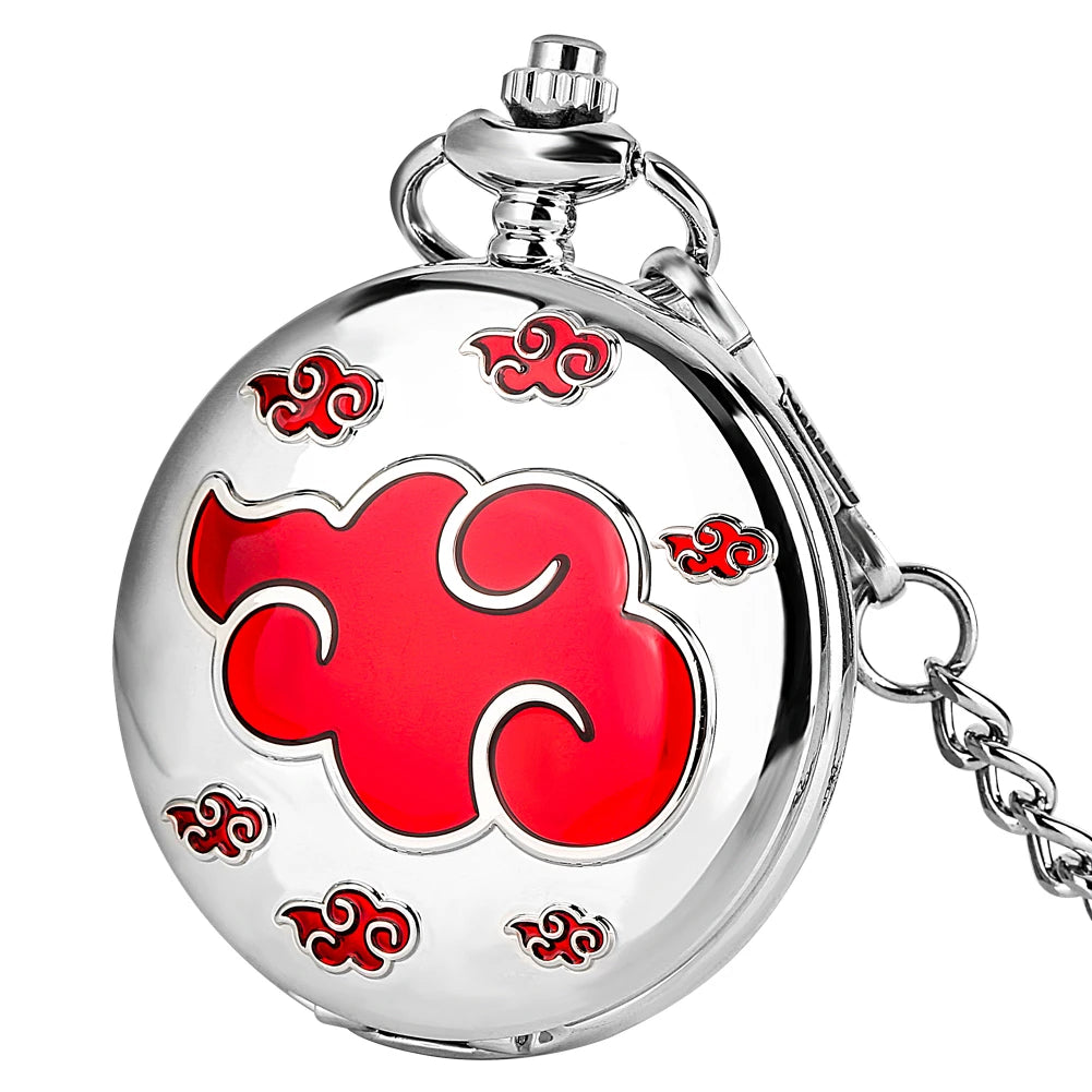 Silver Red Lucky Cloud Quartz Pocket Watch for Men