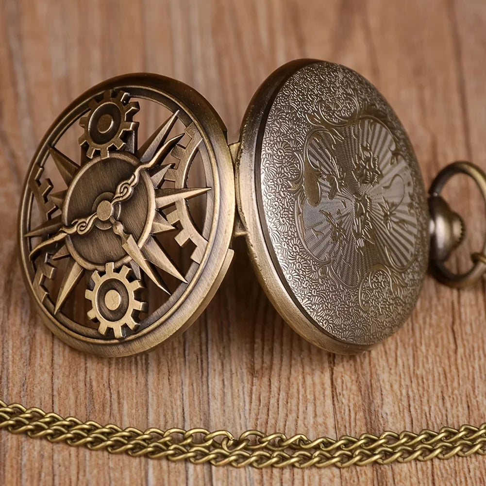 Antique Steampunk Quartz Pocket Watch - Hollow Gear Movement