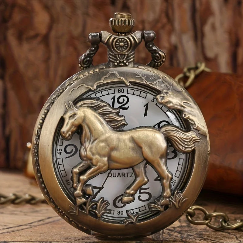 Vintage Horse Quartz Pocket Watch